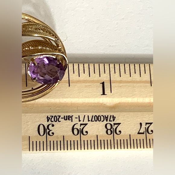 RARE-Antique 14 Karat Yellow Gold Filled Filigree Amethyst Brooch - Picture 15 of 16